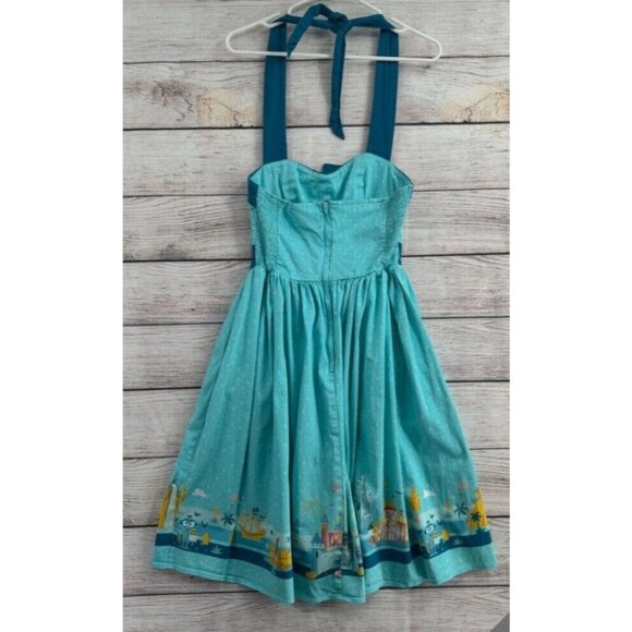 Disney Parks Dress Shop Magic Kingdom Halter Retro Fit Flare Dress Size XS Blue - Picture 2 of 6